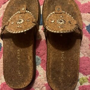 Jack Rogers Cork Sandals with White Floral Accents